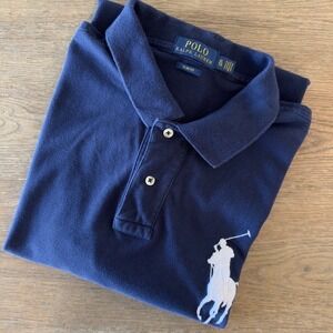 Polo Ralph Lauren Men's Slim Fit Big Pony #3 Pique Polo Shirt-Navy Blue-Size XL